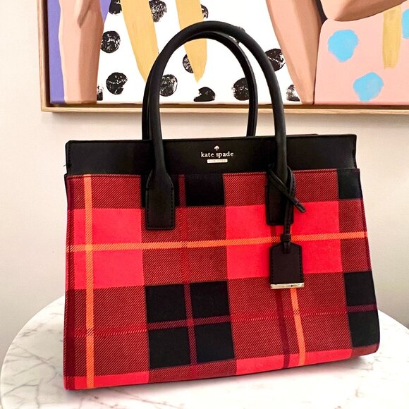 NWOT RARE ♠️ Kate Spade ♠️ Cameron Street Candace Satchel Purse -Red/Black Plaid - Picture 2 of 10